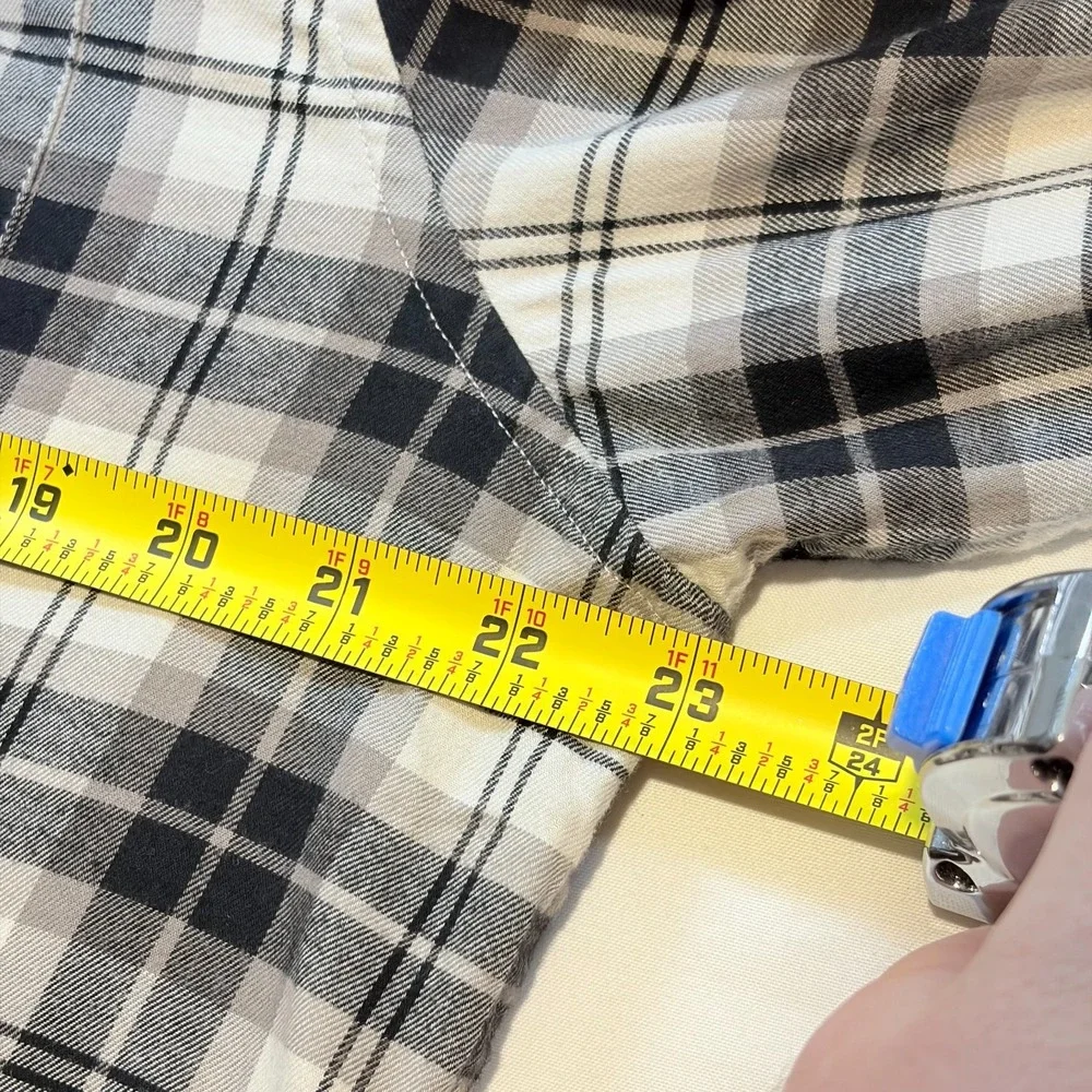 Banana Republic Flannel Shirt Mens XL Blue Black Plaid Untucked Fit 710987-03